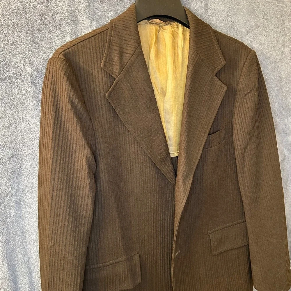 Vintage 70s Derby San Francisco Mens 42 Brown Ribbed Blazer Jacket Two Button